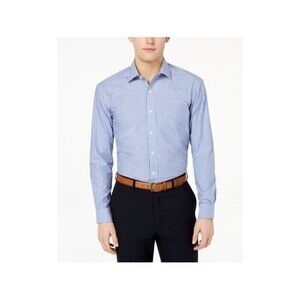 Club Room Men Classic Regular Fit Pinstripe Dress Shirt Blue White Sz 15.5 34-35